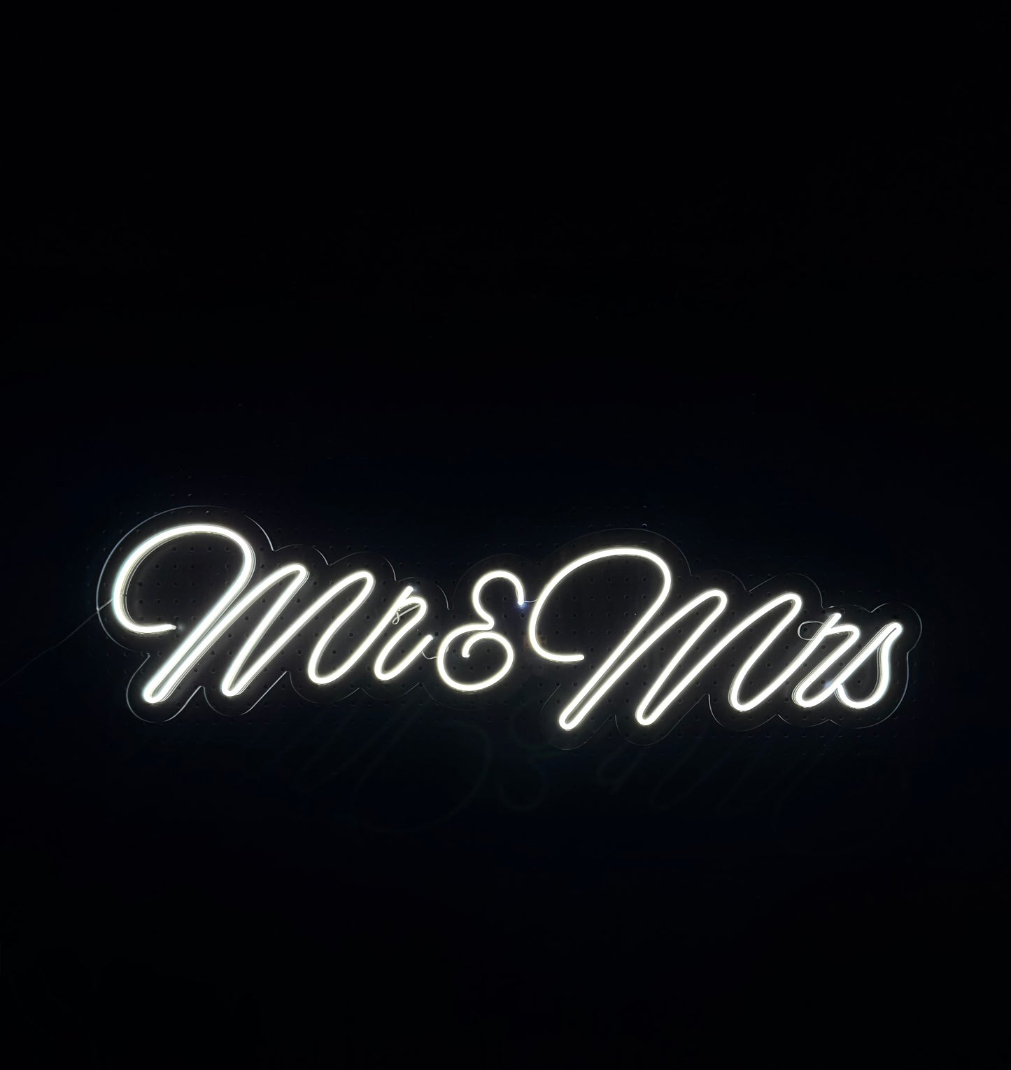 White LED Neon "Mr & Mrs" on clear acrylic with table top stands