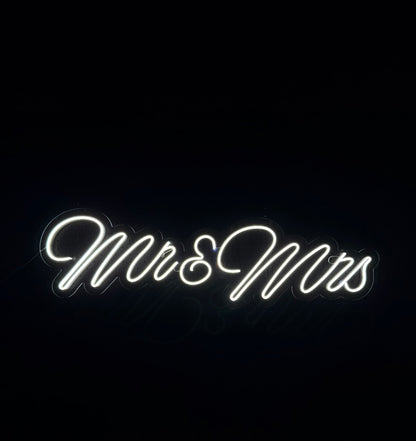 White LED Neon "Mr & Mrs" on clear acrylic with table top stands