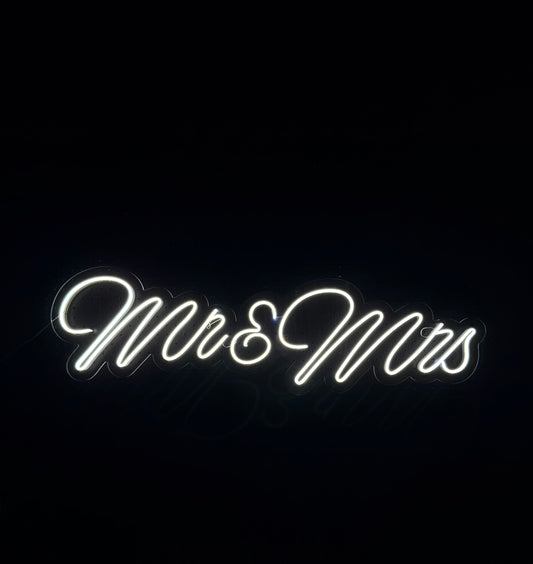 White LED Neon "Mr & Mrs" on clear acrylic with table top stands