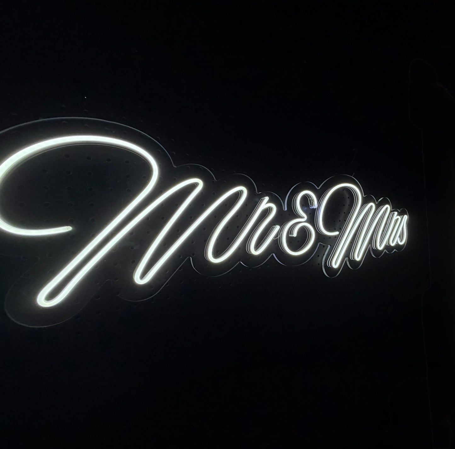 White LED Neon "Mr & Mrs" on clear acrylic with table top stands