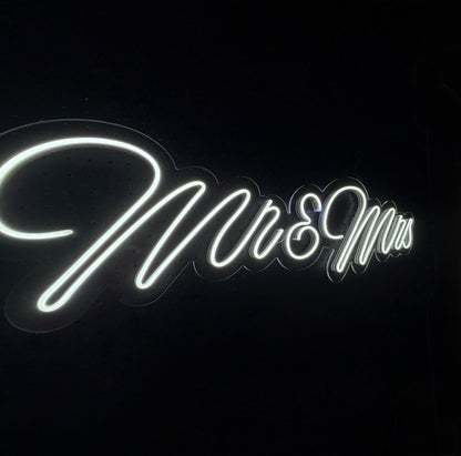 White LED Neon "Mr & Mrs" on clear acrylic with table top stands