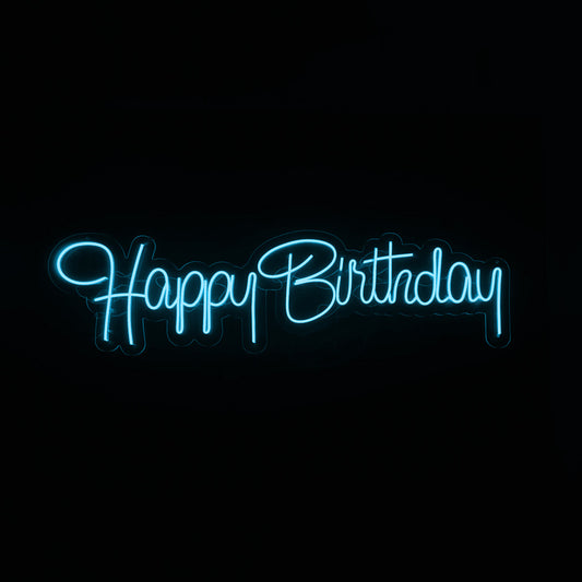 Ice Blue LED Neon "Happy Birthday" cursive on clear acrylic with remote control