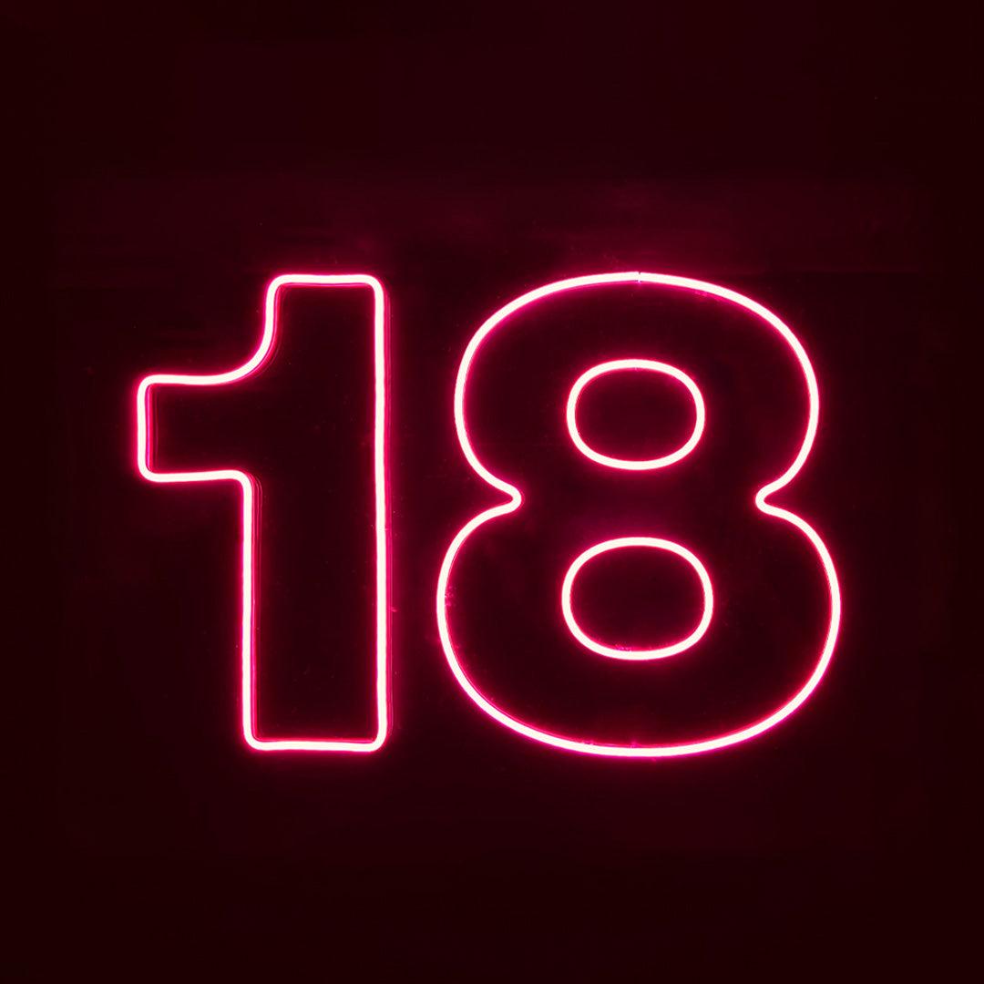 Hot Pink LED Neon "18" numbering on acrylic