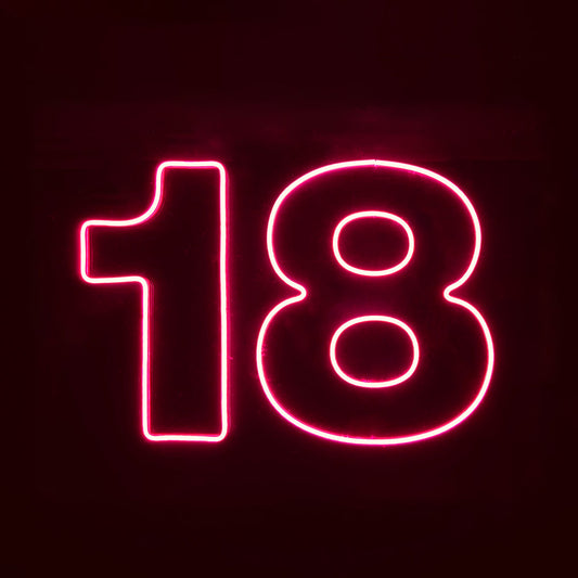 Hot Pink LED Neon "18" numbering on acrylic