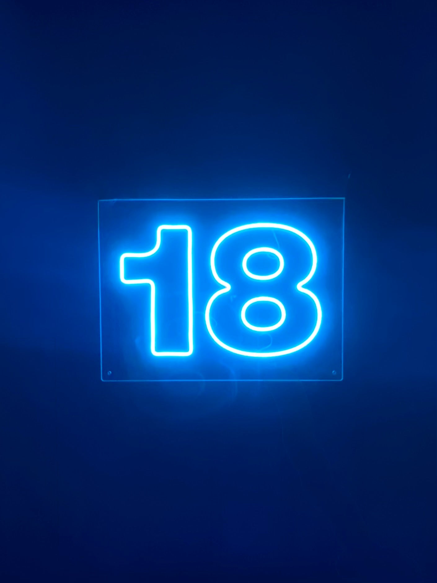 Ice Blue LED Neon "18" numbering on clear acrylic