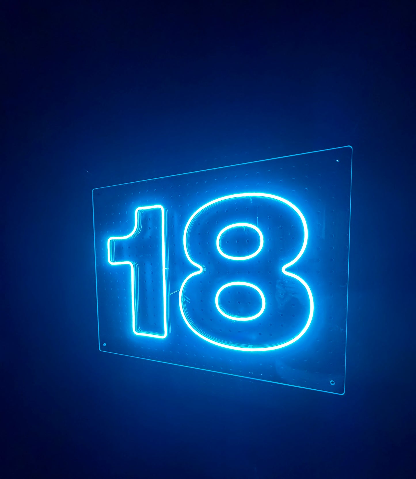 Ice Blue LED Neon "18" numbering on clear acrylic