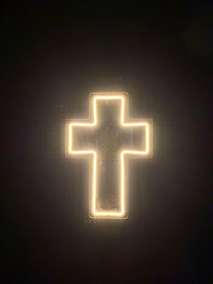 Warm White LED Neon Cross on clear acrylic