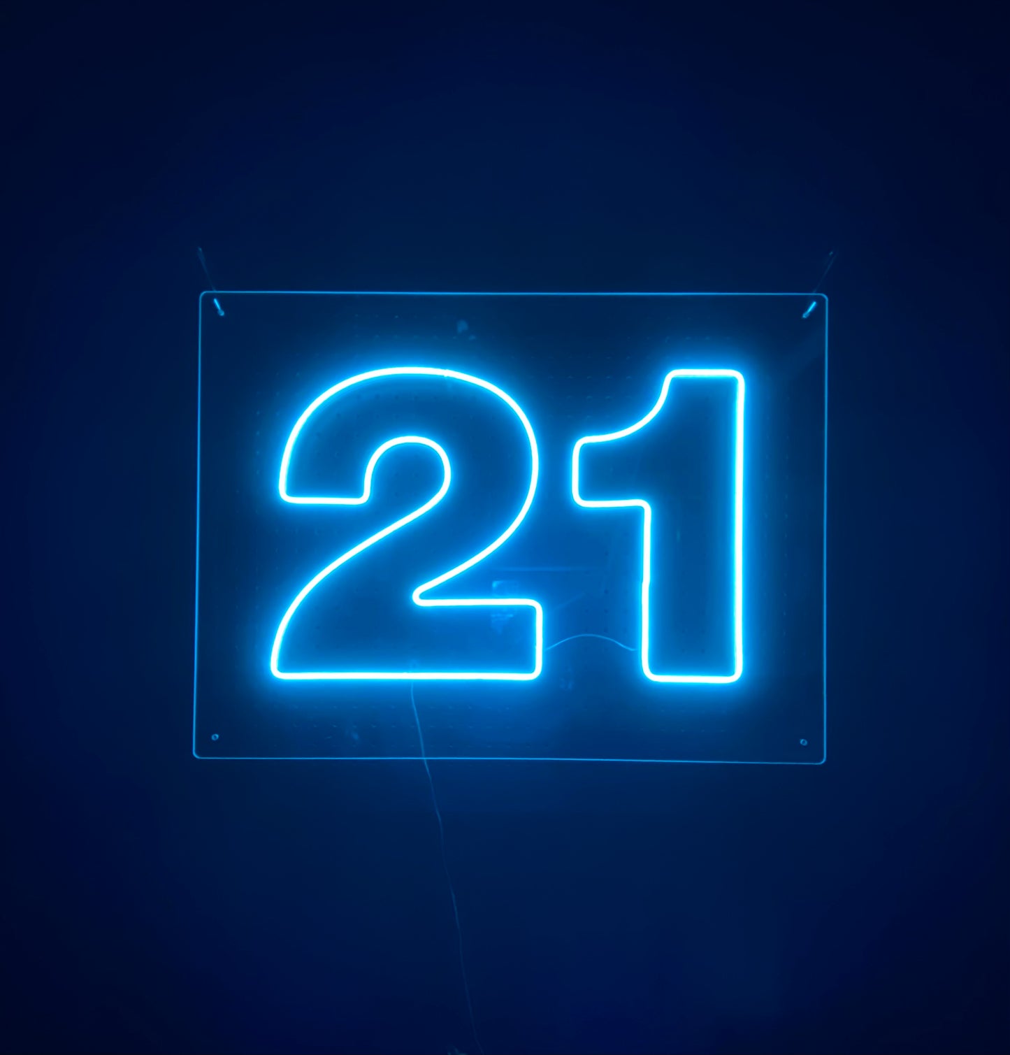 Ice Blue LED Neon "21" numbering on acrylic