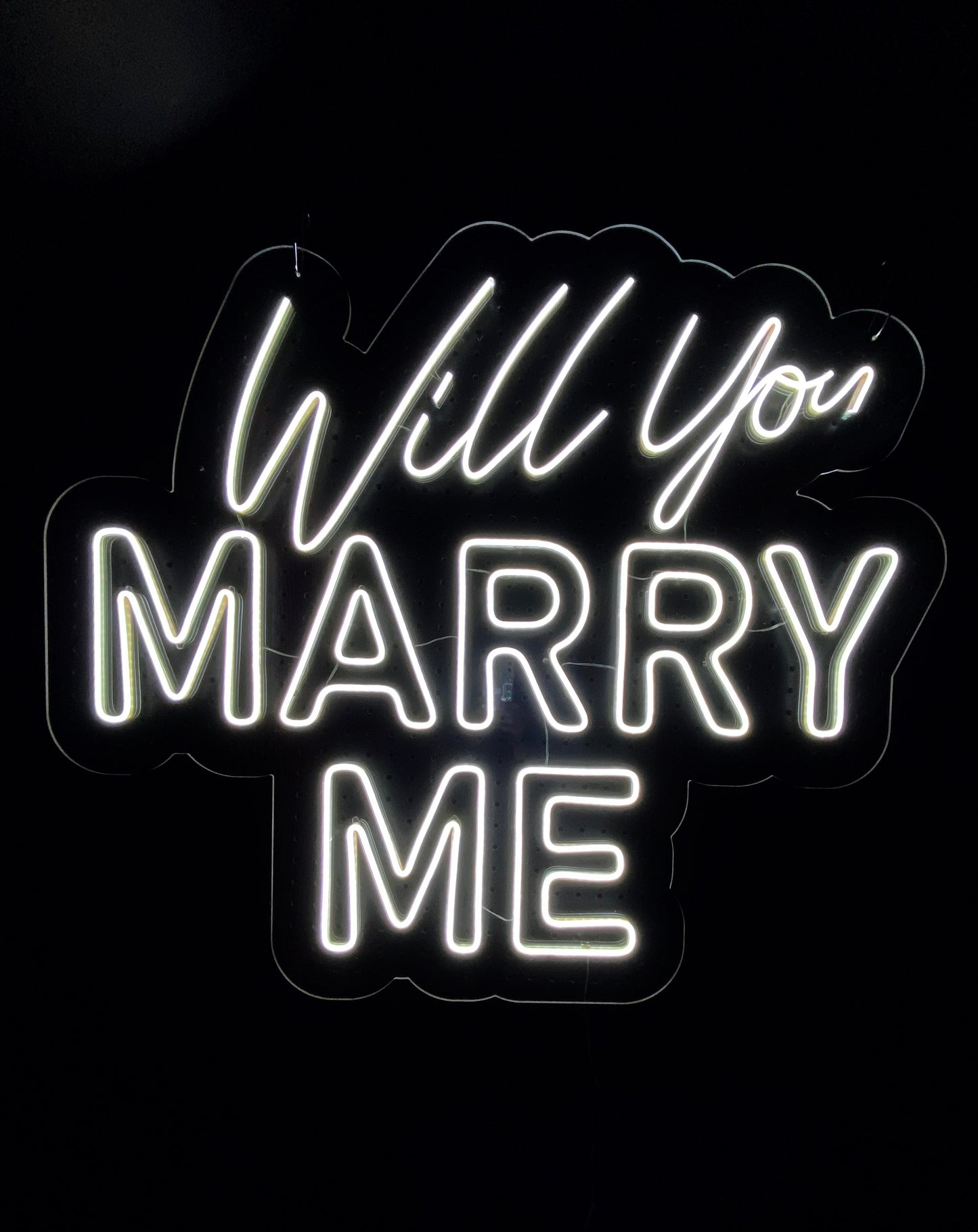 White LED Neon "Will you marry me" on clear acrylic