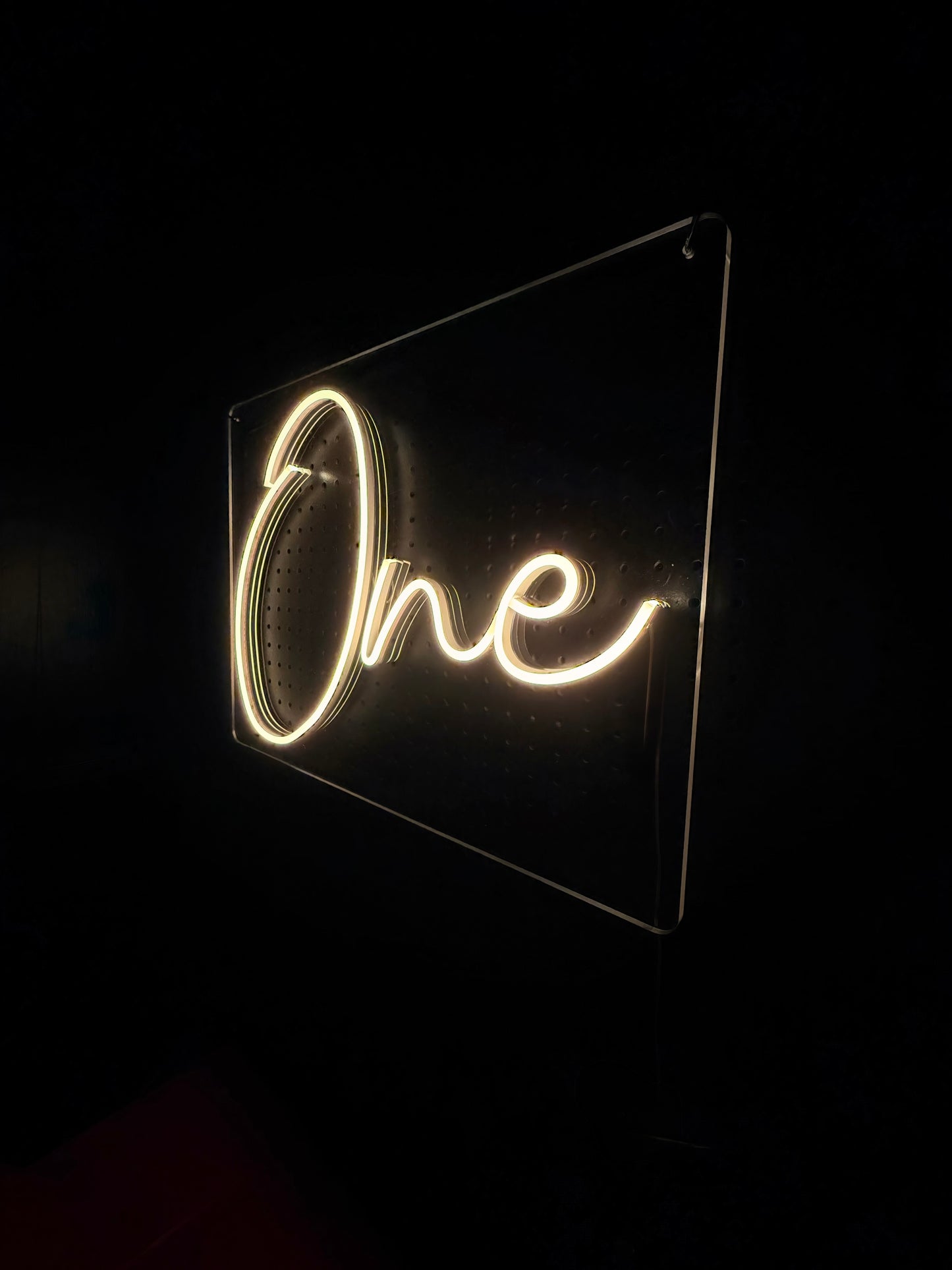 Warm white LED Neon "One" lettering on acrylic 650 x480mm