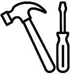 svg file  simple line drawing of hammer and screwdiver extra bold on clear background